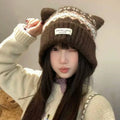 Cat Ear Beanie Women – Warm Windproof Knit Winter Hat Knit Winter Beanie SWANS Astyle coffee One Size