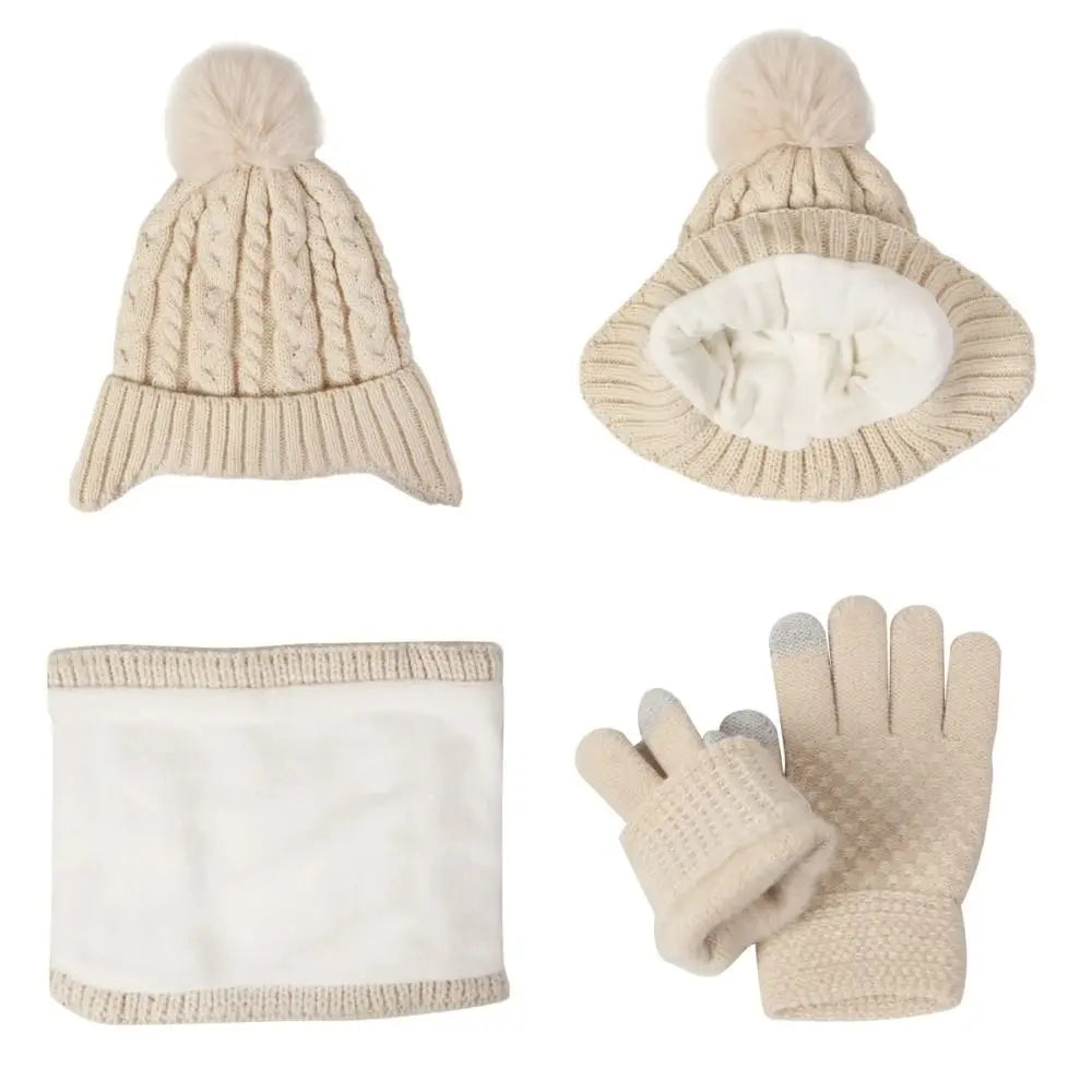 Kids Winter Knit Hat Scarf & Gloves Set – Pompom 3–10Y Kids Winter Accessories Set SWANS