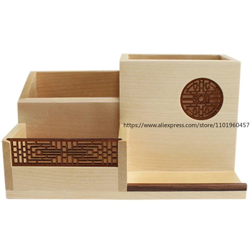 SWANS Square Wooden Desk Organizer & Multifunctional Pen Holder Desk Organizer SWANS