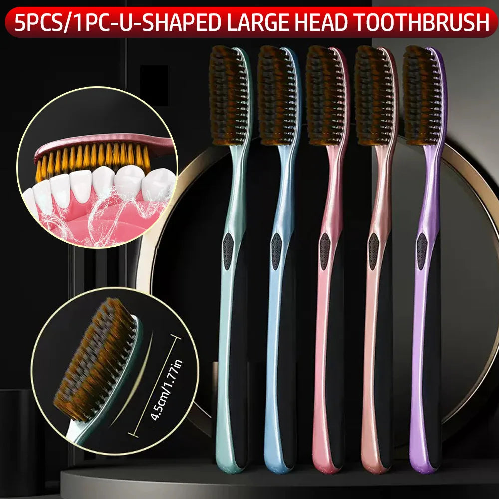 SWANS Large Head Soft Bristle Toothbrush U-Shaped 5-Pack Manual Toothbrush SWANS