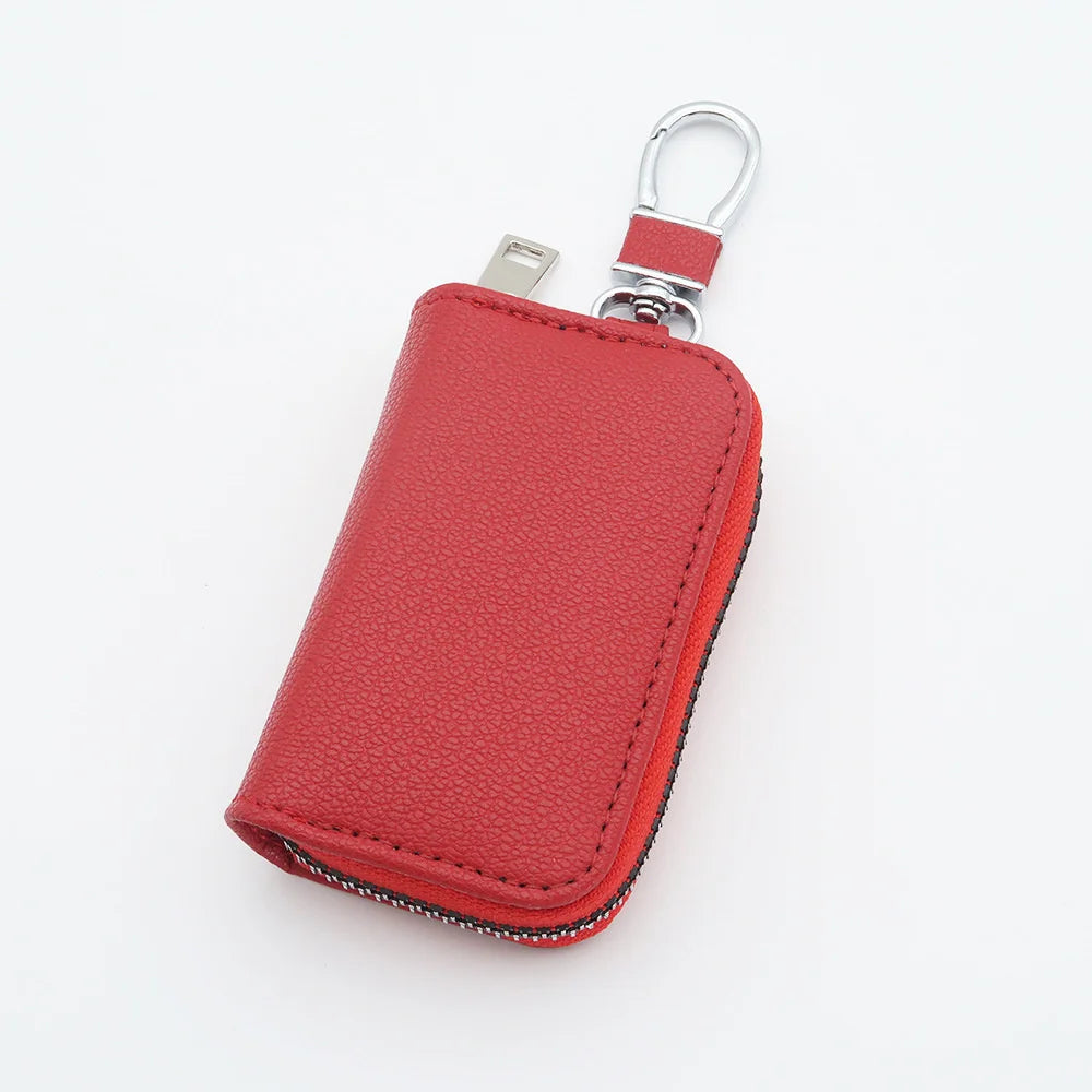 Unisex PU Leather Key Wallet Organizer – Zipper Key Case Key Wallet Organizer SWANS Red