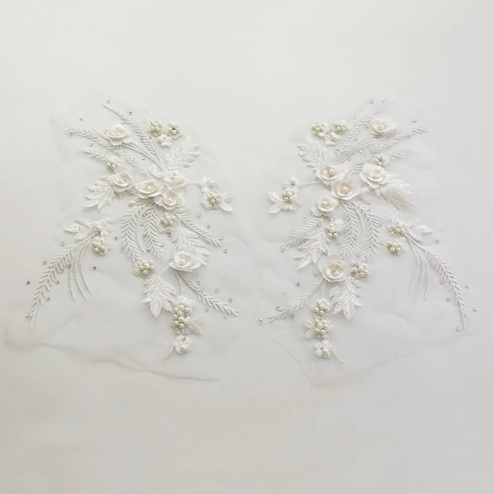 Sequin Embroidery Lace Applique Patches DIY Pair 22x32cm Embroidery Applique Patch SWANS White