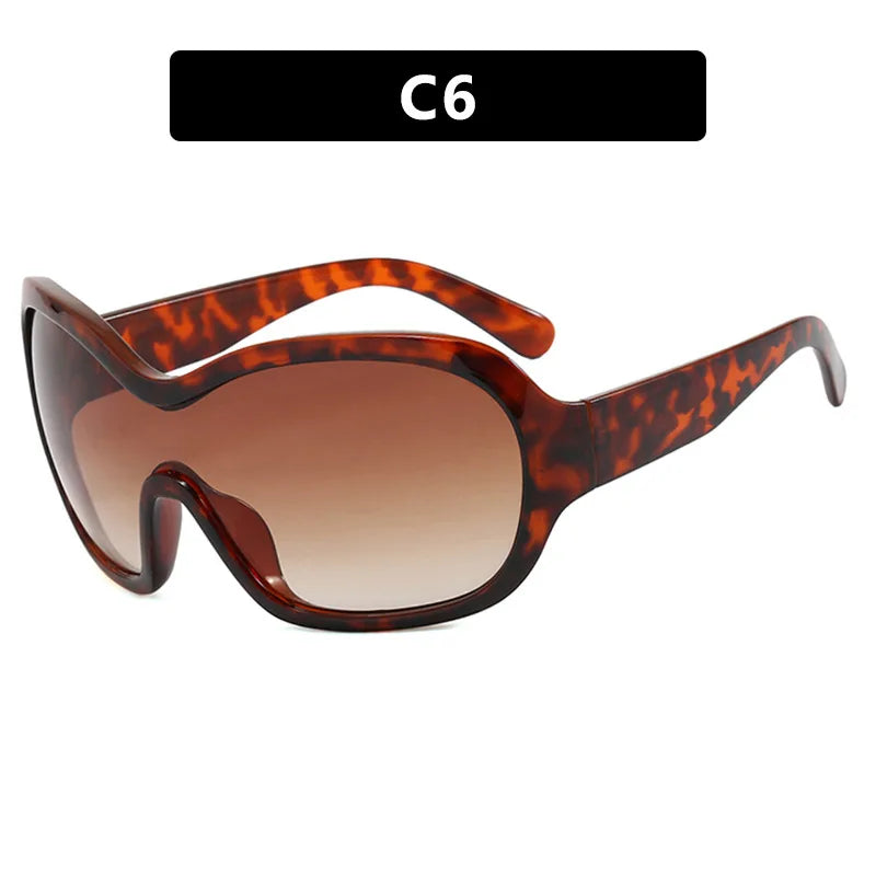 Y2K Oversized One-Piece Lens Sunglasses UV400 Punk Shades Fashion Sunglasses SWANS Leopard Tea