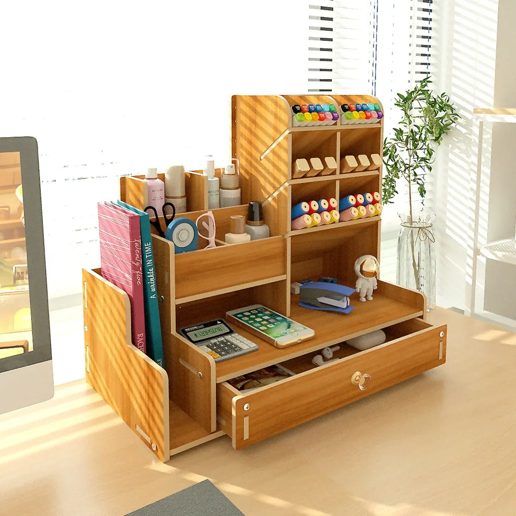 SWANS Large Wood Desktop Pen Holder – Drawer Style Organizer Desktop Pen Holder SWANS A