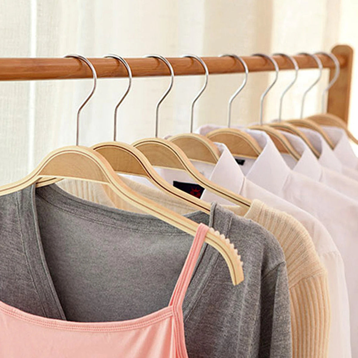 Wood Coat Hangers Non-Slip 40cm – 10 Pack | SWANS Wooden Clothes Hangers SWANS