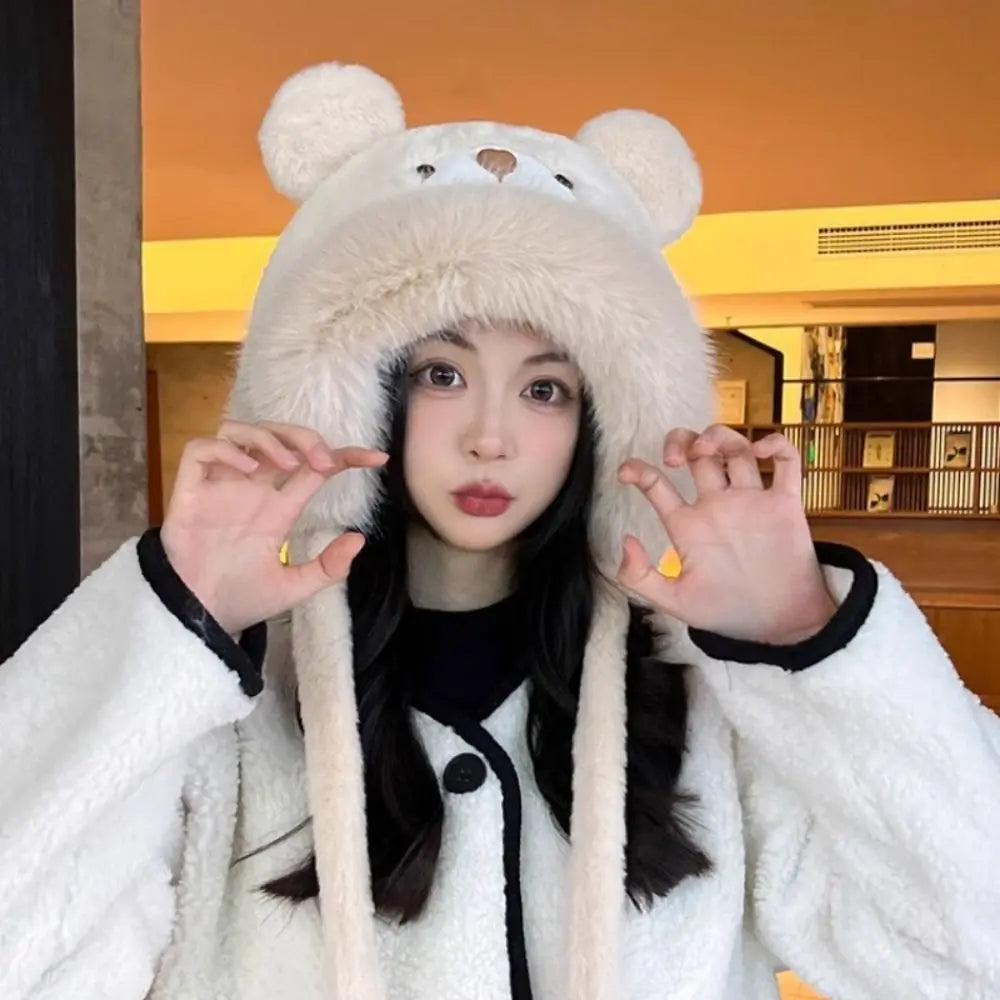Cute Bear Ears Winter Hat – Windproof Warm Earflap Bonnet Winter Earflap Hat SWANS