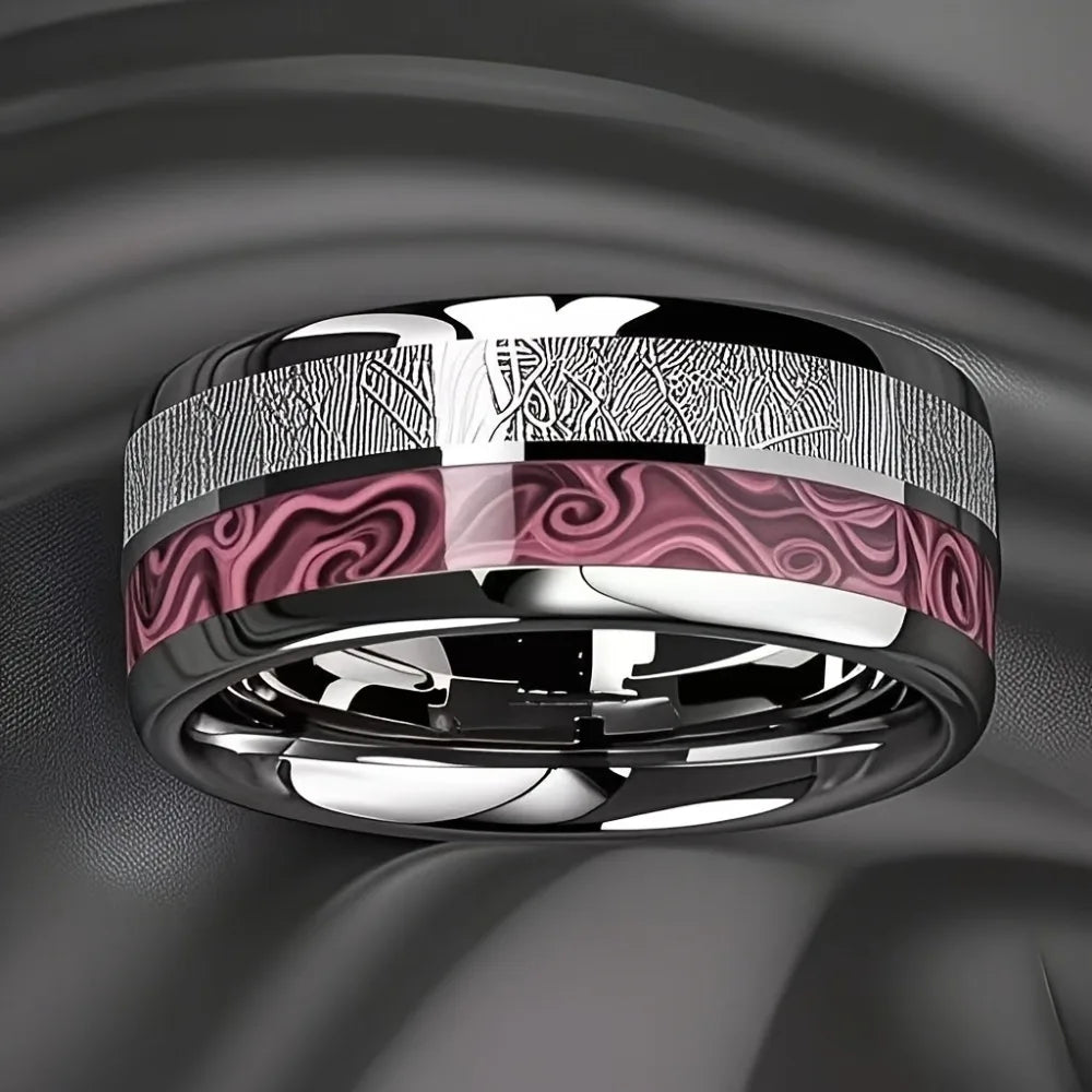 8MM Agate Stone Inlay Stainless Steel Ring – Unisex Band Stone Inlay Ring SWANS