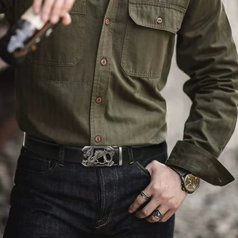 Men's Split Leather Ratchet Belt – Adjustable Alloy Buckle Men's Leather Belt SWANS
