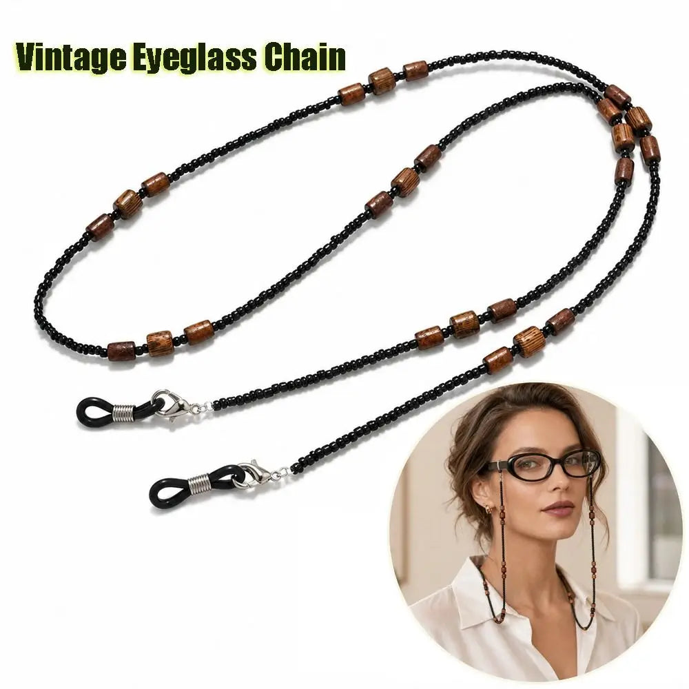 Vintage Beaded Eyeglass Chain – Wood Bead Glasses Retainer Eyeglass Chain SWANS