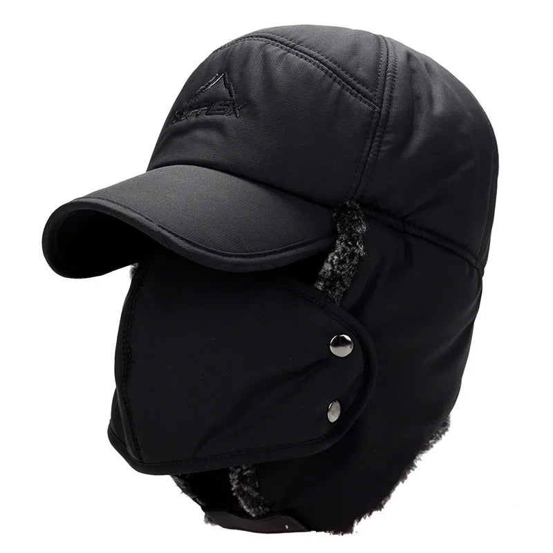Winter Faux Fur Trapper Hat – Unisex Windproof Ear Flap Cap Winter Trapper Hat SWANS black