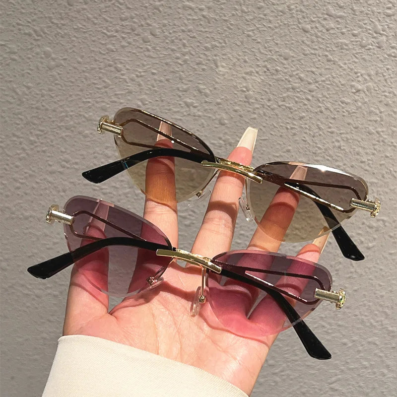 Y2K Rimless Cat Eye Sunglasses – Diamond Cut Snake Head Shades Cat Eye Sunglasses SWANS