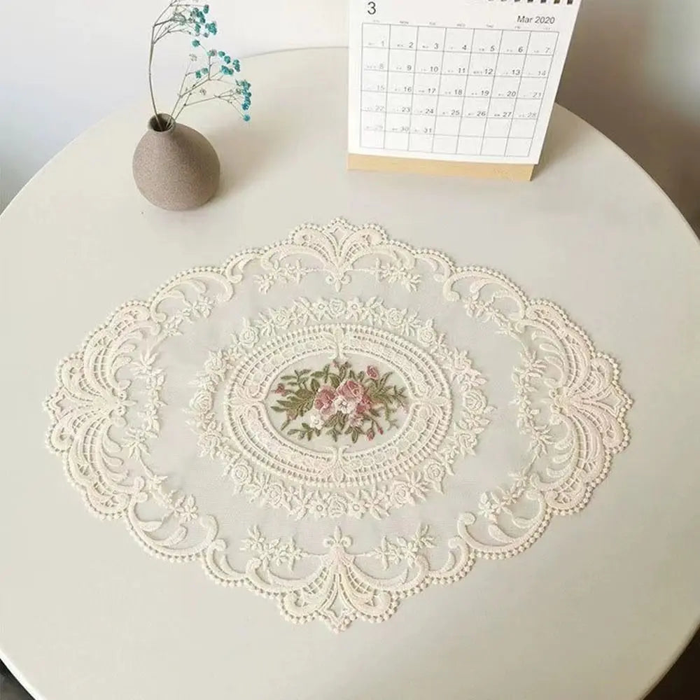 Oval Lace Embroidered Coaster – European Vintage Table Mat Lace Table Coaster SWANS