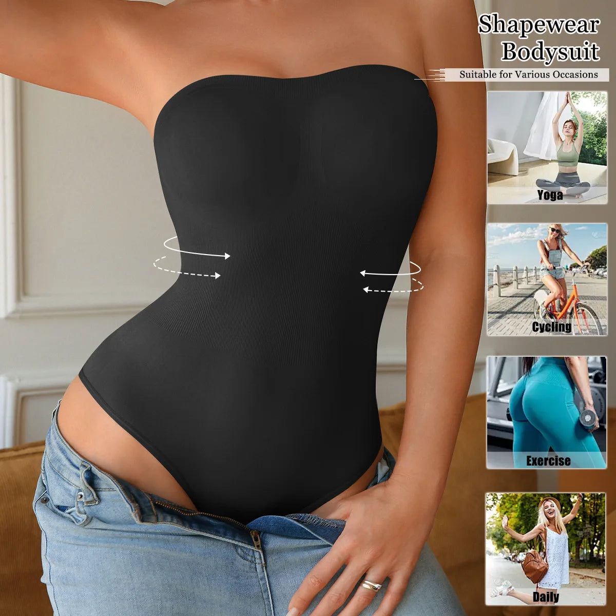 Women's Strapless Shapewear Bodysuit – Tummy Control & Butt Lift Shapewear Bodysuit SWANS 7006black XL