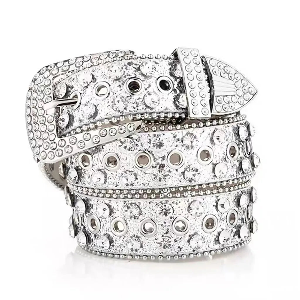 Women's Rhinestone PU Belt – Sparkly Pin Buckle, 6 Colors Rhinestone Fashion Belt SWANS Silver 105CM