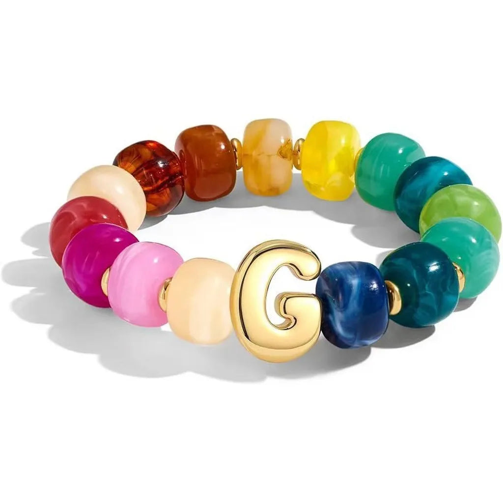Resin Bead Initial Charm Bracelet – Multicolor Women's A-Z Charm Bracelet SWANS L