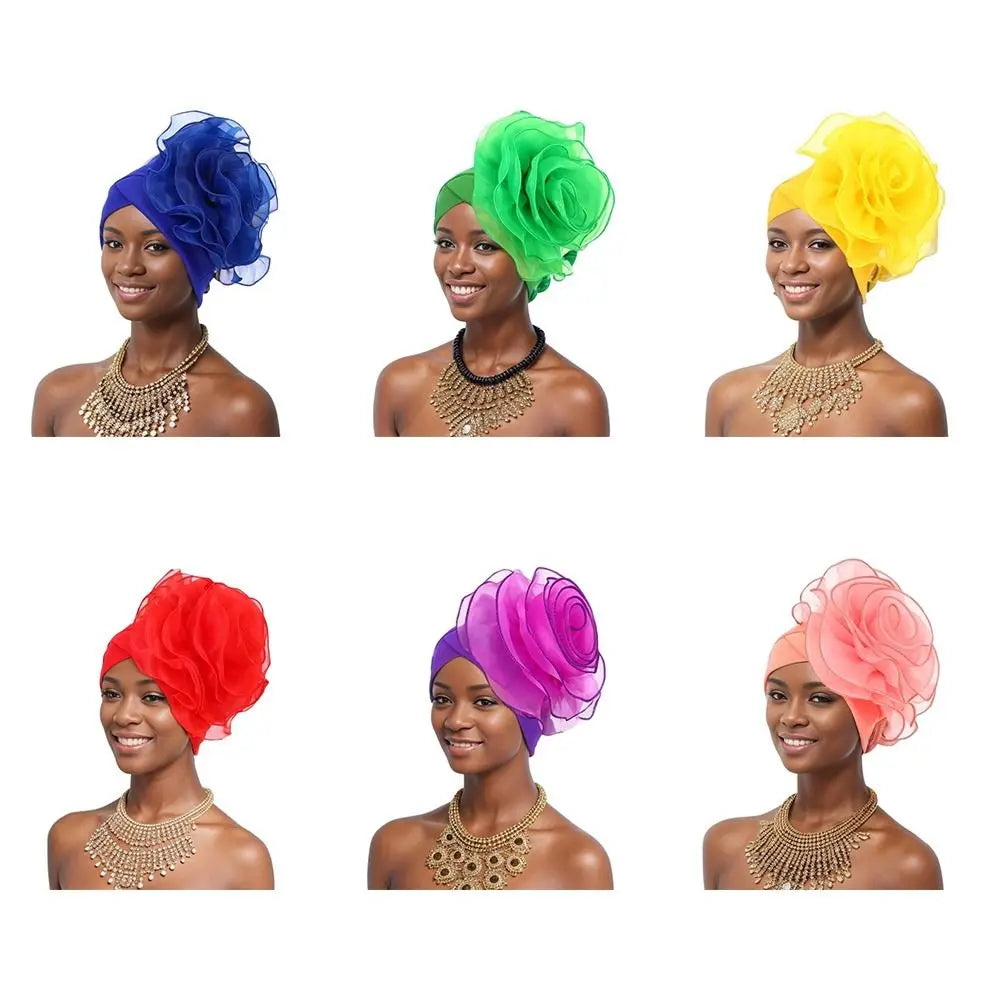 Large Flower Turban Cap – African Head Wrap Beanie Women Turban Beanie Cap SWANS