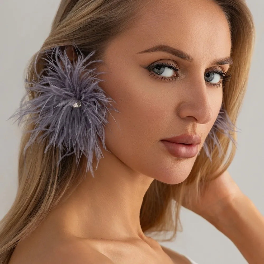 Multicolor Feather Dangle Earrings with Rhinestone Geometric Dangle Earrings SWANS