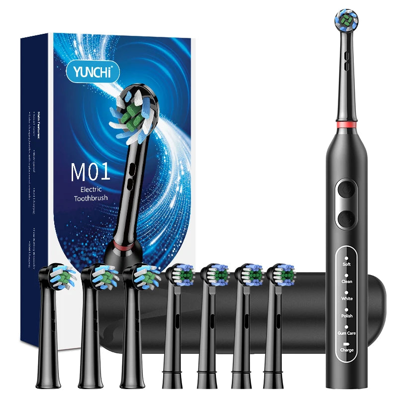 YUNCHI M01 Rotary Electric Toothbrush – 5 Modes & 60-Day Battery Electric Toothbrush SWANS Black USB Type-C