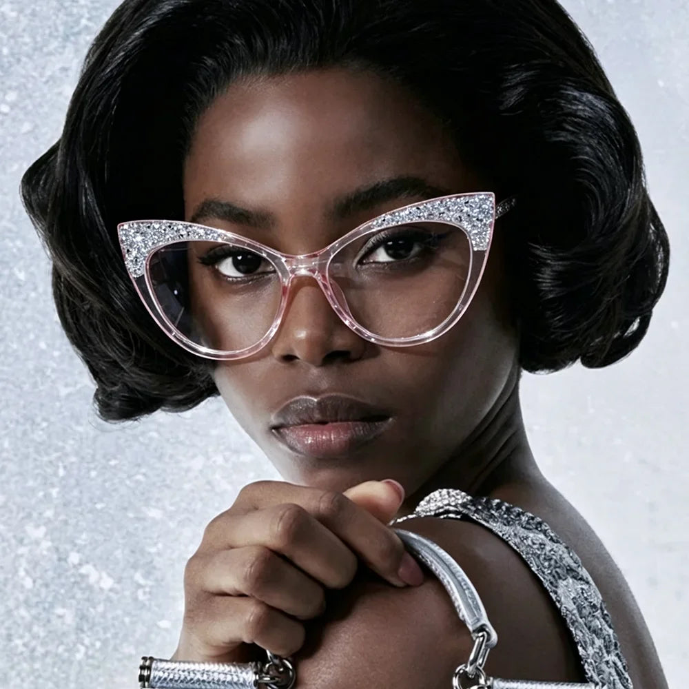 TOYEARN Blue Light Cat Eye Glasses – Bling Diamond Oversized Blue Light Eyeglasses SWANS
