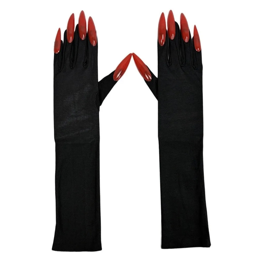 Halloween Ghost Claw Gloves – Long Nail Cosplay Opera Gloves Costume Gloves SWANS Black-Red Nails
