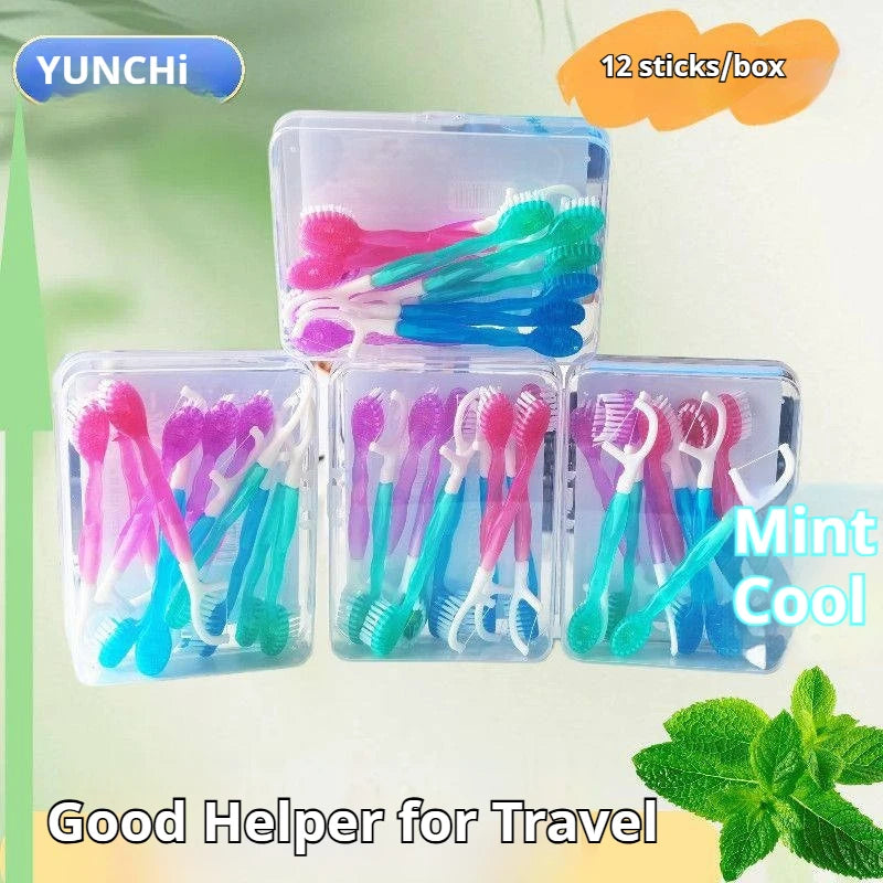 YUNChi Disposable Travel Toothbrush Set with Floss & Mouthwash 12pk Disposable Toothbrush Set SWANS 4 Box