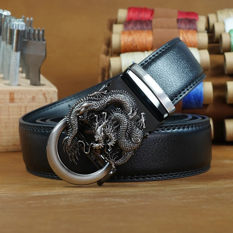 Men's Split Leather Belt – Automatic Ratchet Buckle Leather Belt SWANS