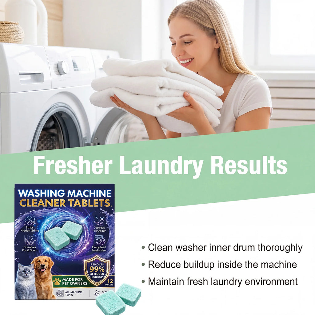 12-Pack Washing Machine Cleaner Tablets – Pet Hair & Odor Washer Cleaner Tablets SWANS
