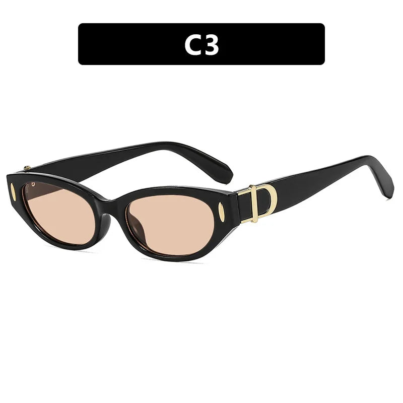 Y2K Cat Eye Sunglasses UV400 – Vintage Rivet Shades Unisex Cat Eye Sunglasses SWANS Black Champagne