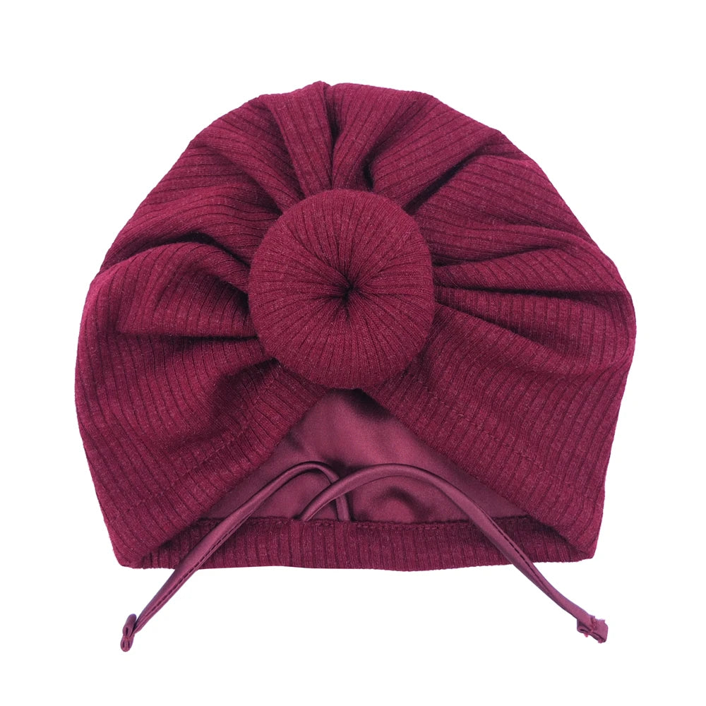 Satin Lined Baby Turban Hat – Infant Toddler Beanie Unisex Baby Turban Hat SWANS Rib Wine M (6-18Month)