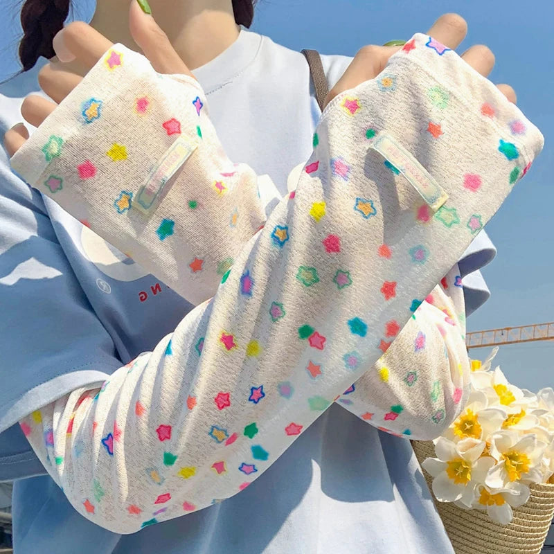 Women's UPF 50+ Star Arm Sleeves – Breathable Sun Protection UV Arm Sleeves SWANS Colorful Star One Size