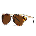 TOYEARN Vintage Cat Eye Pilot Sunglasses UV400 Punk Rivet Fashion Sunglasses SWANS Leopard Tea