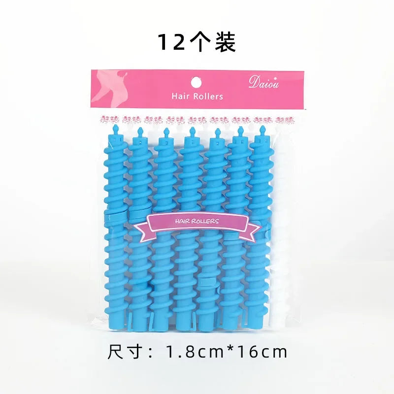 12-Pack Heatless Hair Perm Rods – Spiral Flexi Curling Rollers Hair Curling Rods SWANS 12pcs 1.8x16cm