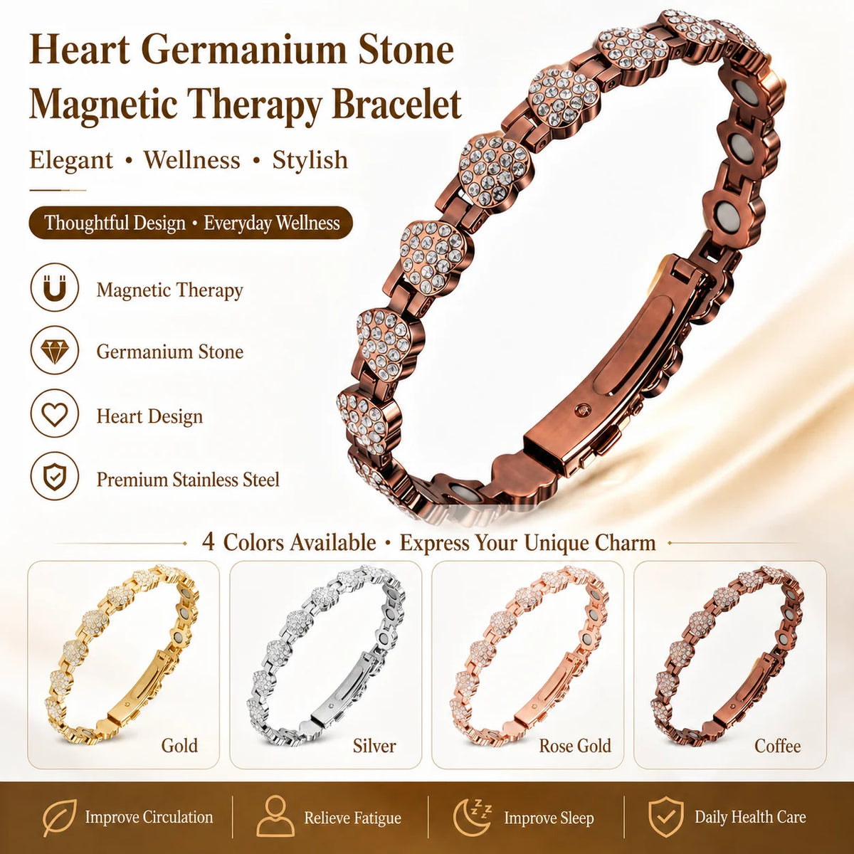 Women's Sparkling Heart Charm Bracelet – Copper & Steel Charm Bracelet SWANS