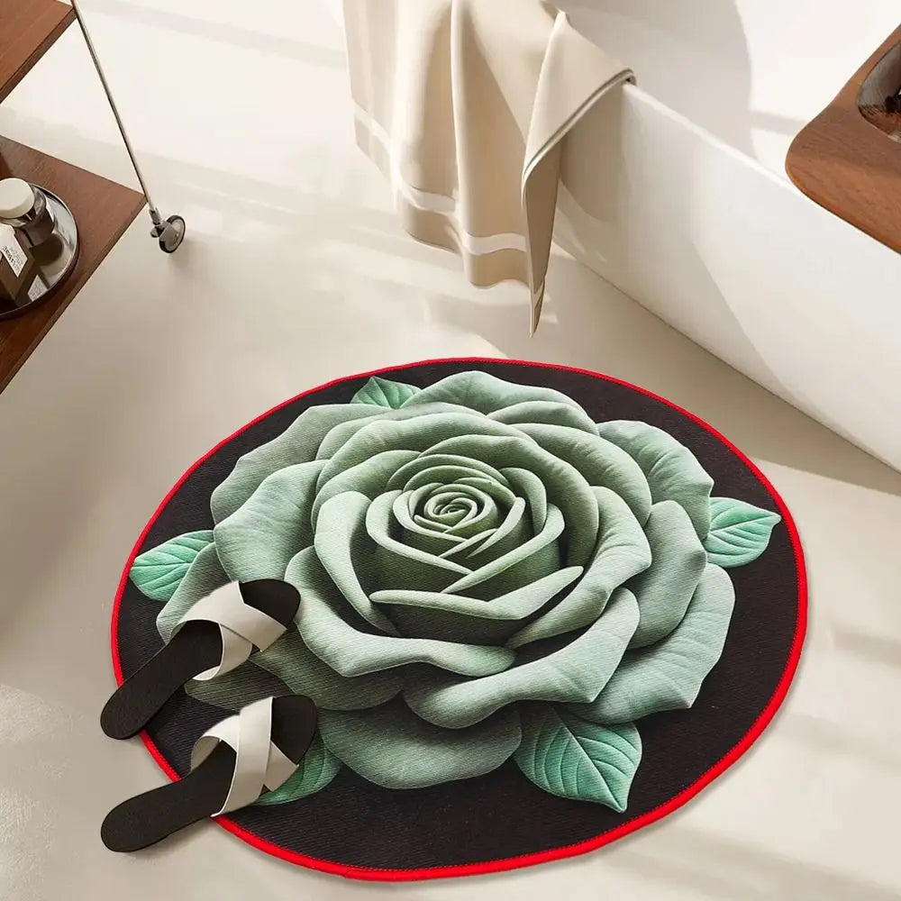 Non-Slip Rose Round Rug – Quick-Dry Absorbent Floor Mat Decorative Floor Rug SWANS