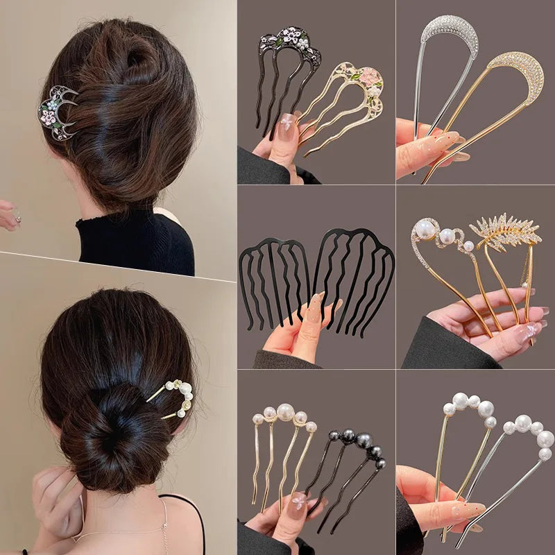 U-Shaped Floral Hair Comb Pin – Ancient Style Headpiece Hair Comb Pin SWANS