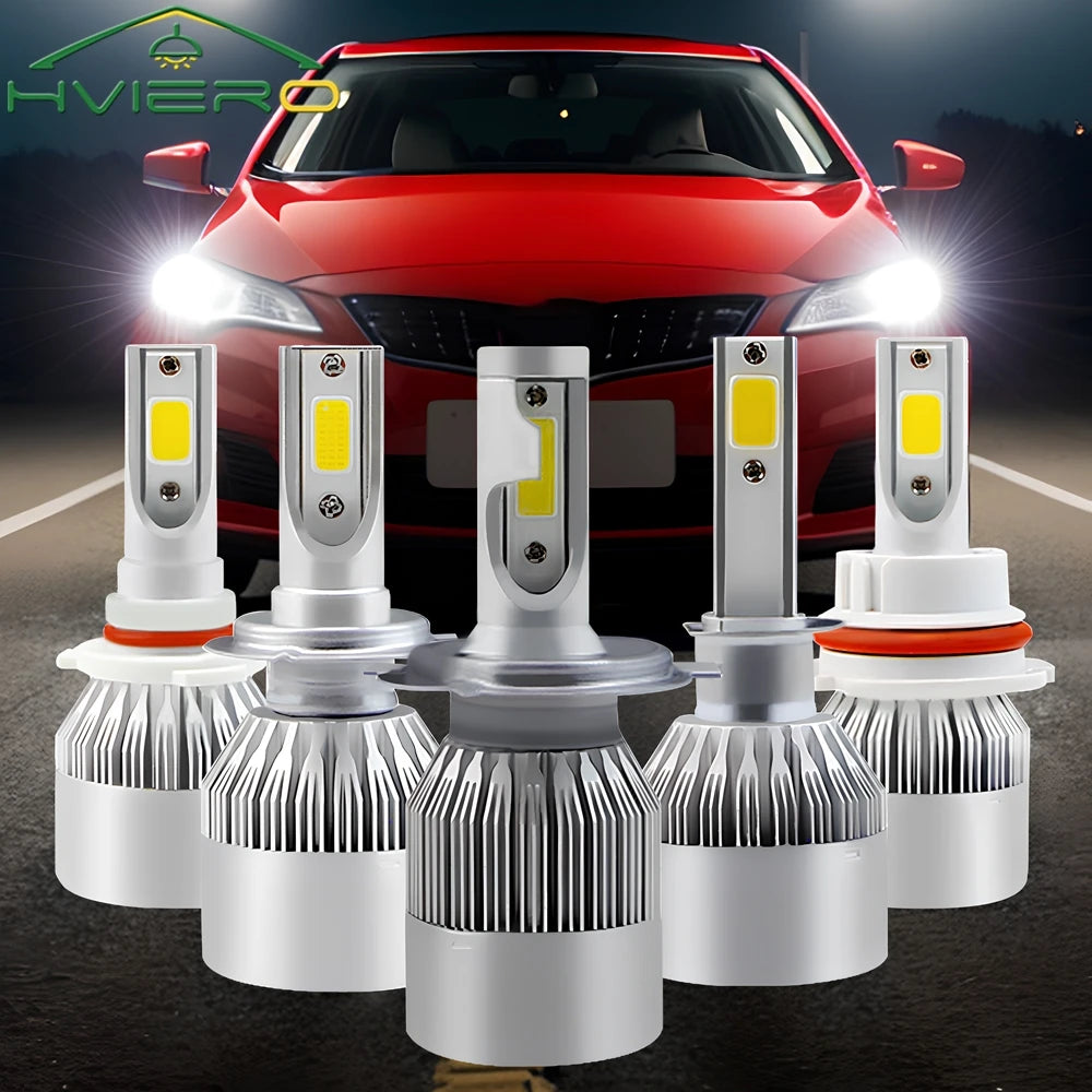 HVIERO C6 72W COB LED Headlight Bulbs H4 H7 H11 9006 – 2 Pack LED Headlight Bulbs SWANS H1
