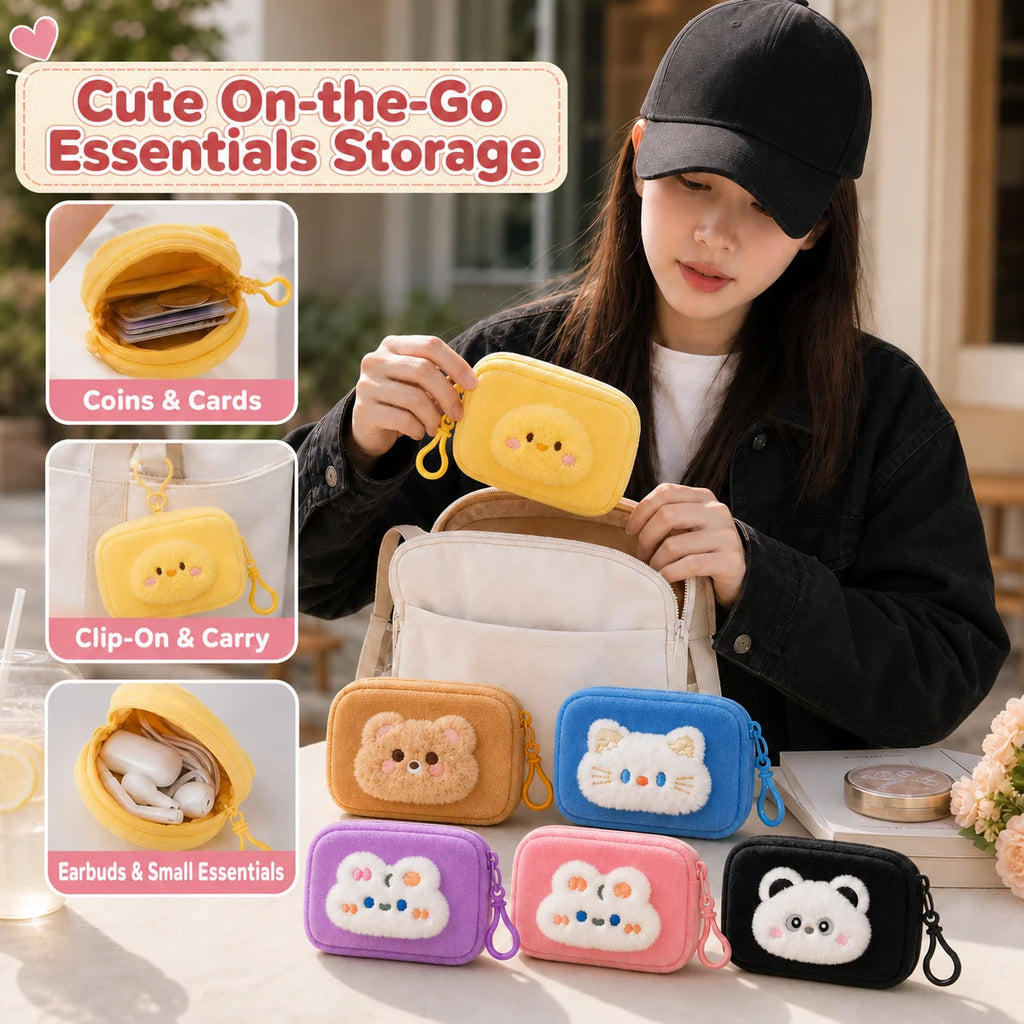 Cartoon Plush Mini Zipper Pouch for Keys, Cards & Earphones Mini Zipper Pouch SWANS