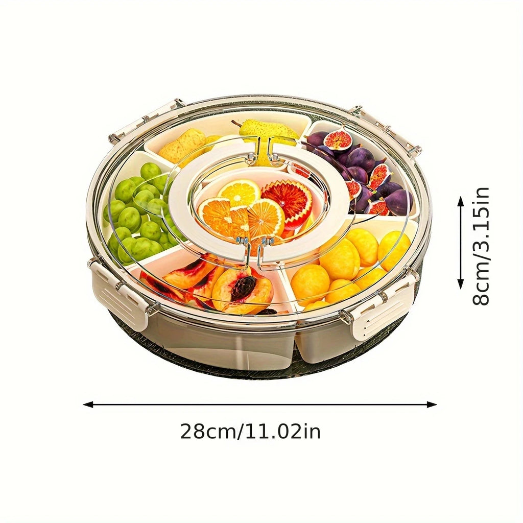 SWANS Rotating 6-Section Snack Tray with Lid | Fruit & Nut Box Rotating Snack Tray SWANS