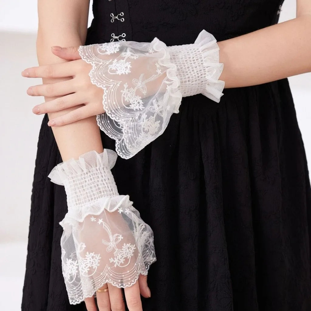 Detachable Lace Fake Cuffs – Floral Embroidered Sleeve Extenders Detachable Lace Cuffs SWANS