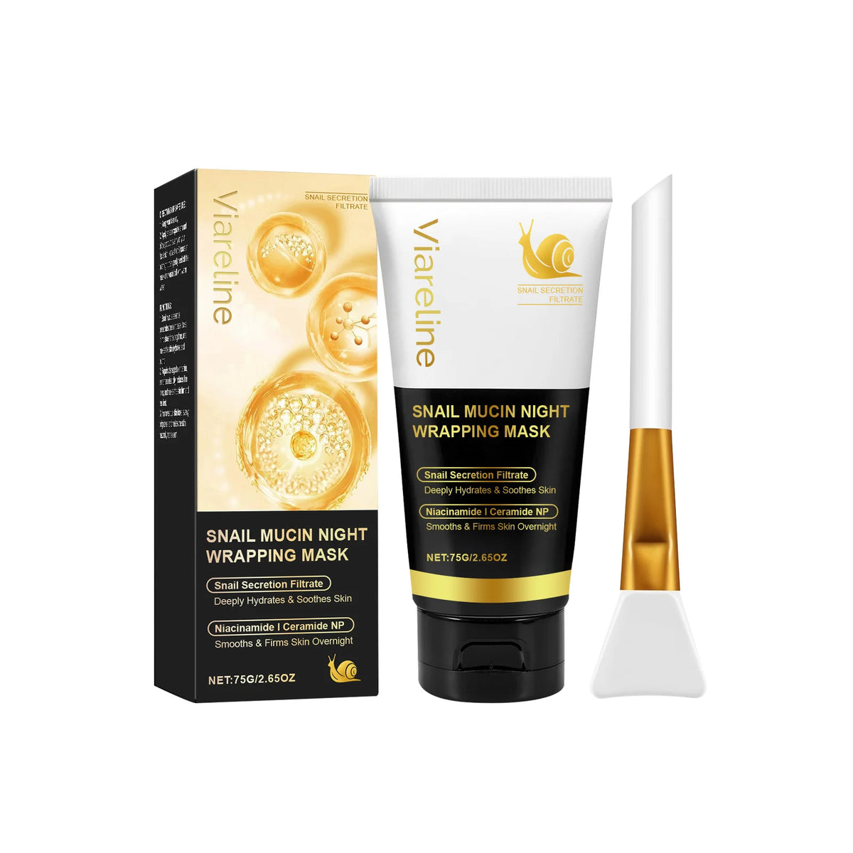 VIARELINE Snail Mucin Peel-Off Night Mask – Hydrating & Firming Overnight Facial Mask SWANS 75g and 1brush boxed