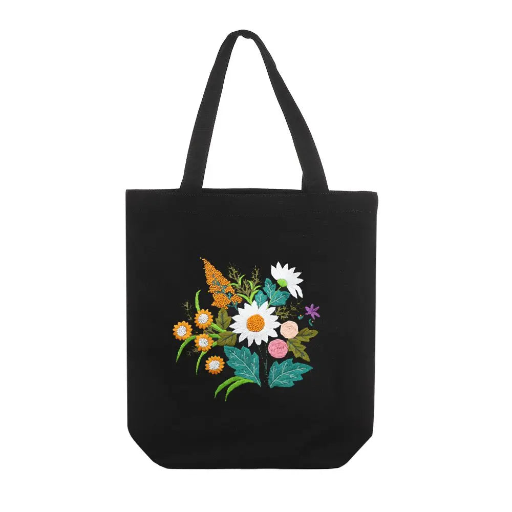 Flower Embroidery Kit with Canvas Tote Bag – Beginner DIY Embroidery Craft Kit SWANS 8