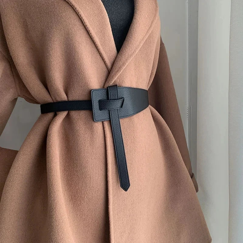 Women's Wide Knot PU Leather Waist Belt – Dress & Coat Cummerbund Wide Waist Belt SWANS