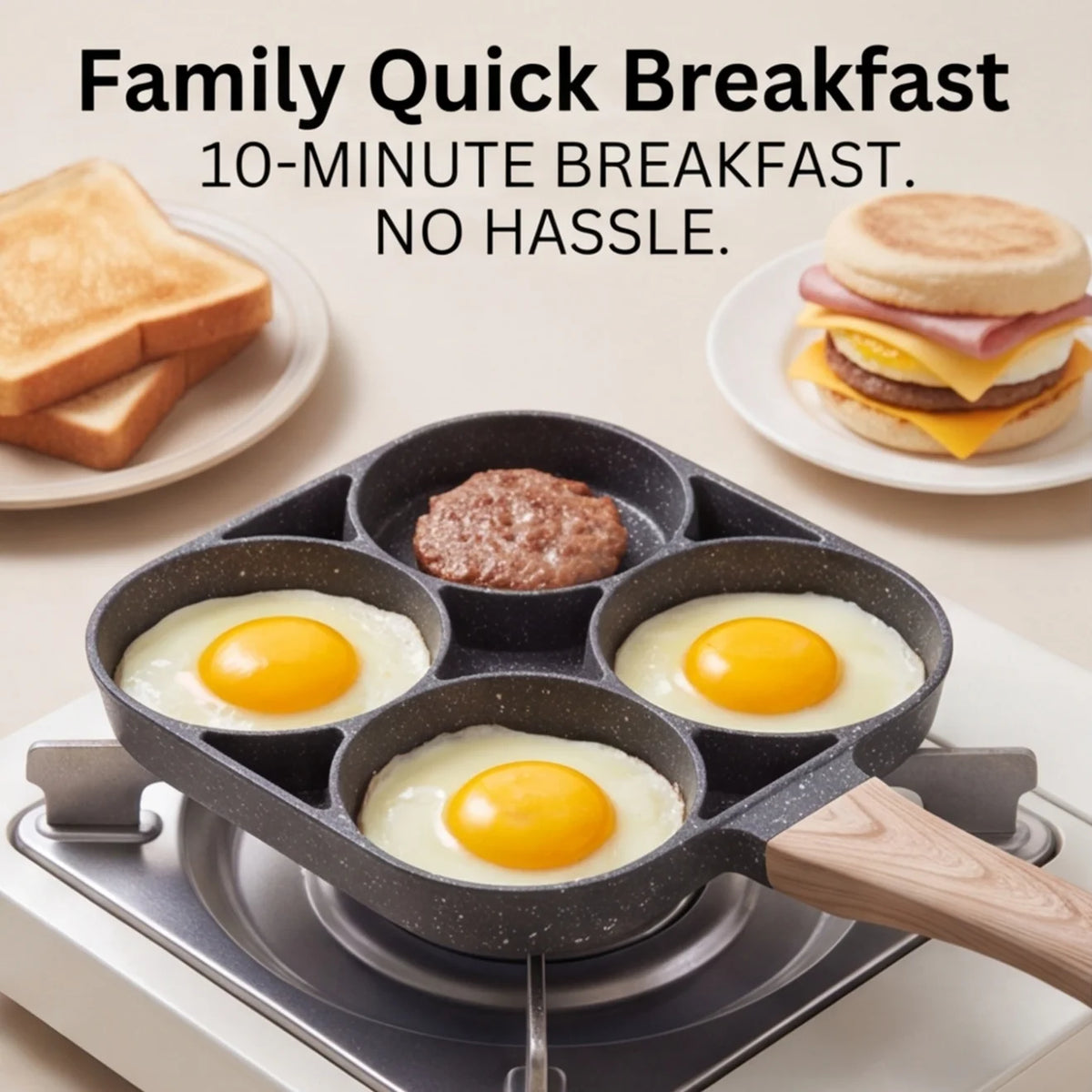 SWANS 4-Cup Nonstick Egg Frying Pan with Wood Handle Nonstick Egg Pan SWANS 1pc United States
