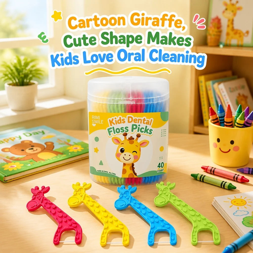 Kids Giraffe Dental Floss Picks 40-Count – Fun Disposable Flossers Kids Dental Flossers SWANS