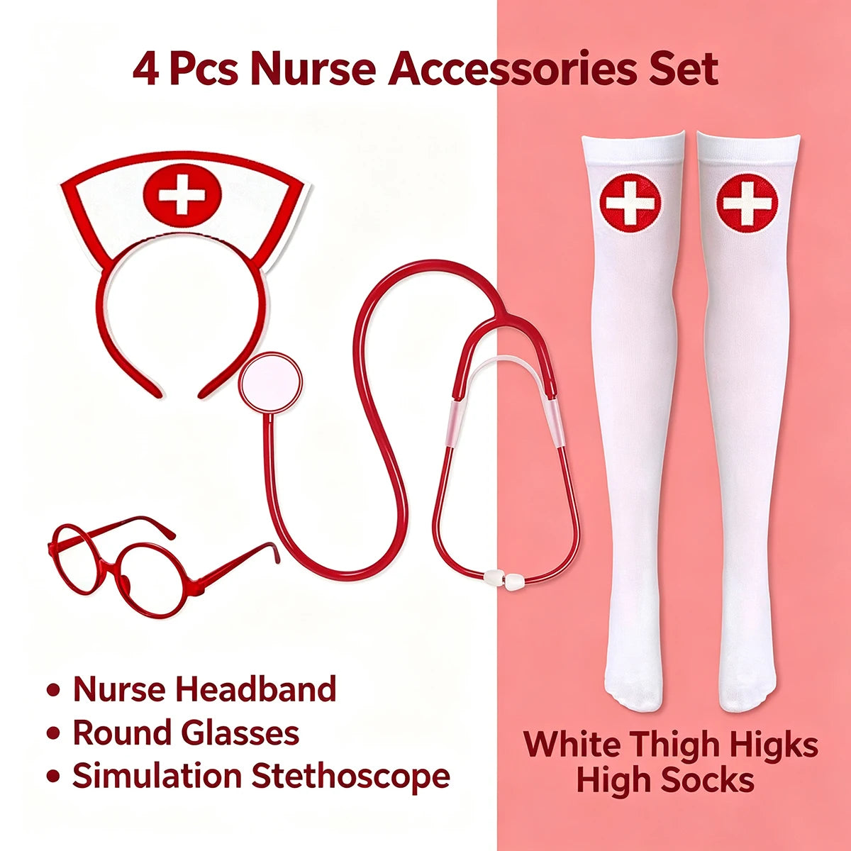 Nurse Costume Accessories Set – Headband, Stethoscope & Stockings Costume Accessories Set SWANS