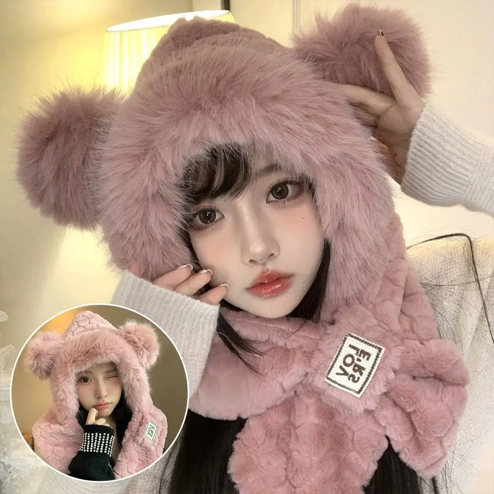 Women's Winter 2-in-1 Beanie Hat & Scarf Set – Windproof Warm Beanie Hat Scarf Set SWANS