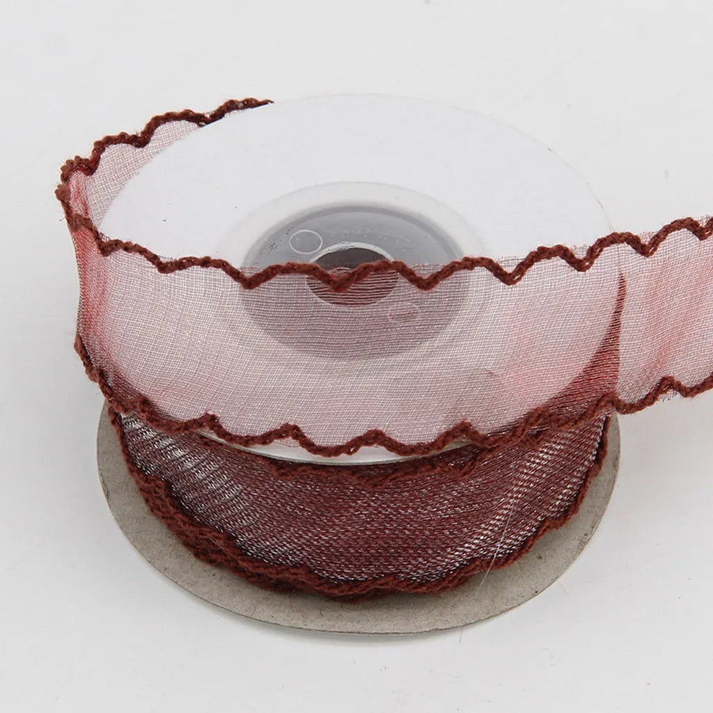 Shimmering Scalloped Edge Organza Ribbon – Boho Craft & Décor Decorative Craft Ribbon SWANS Wine Red 25mm