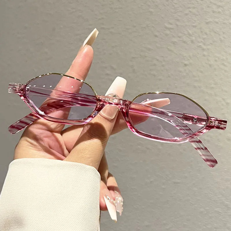 Y2K Rivet Punk Sunglasses – Unisex Vintage Metal Small Frame Punk Sunglasses SWANS Stripe Purple Purple As the picture
