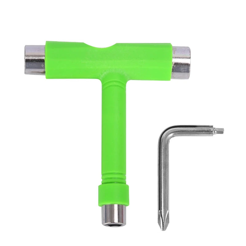 Skateboard T-Tool Multi-Function Wrench, Allen Key & Screwdriver Skateboard Tool SWANS Green