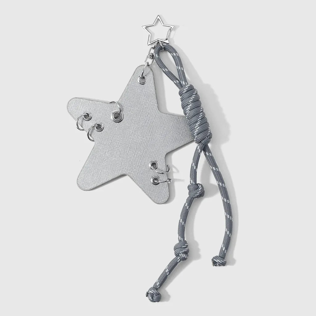 Y2K Star Leather Keychain Bag Charm Pendant – Black & Grey Keychain Bag Charm SWANS Silver